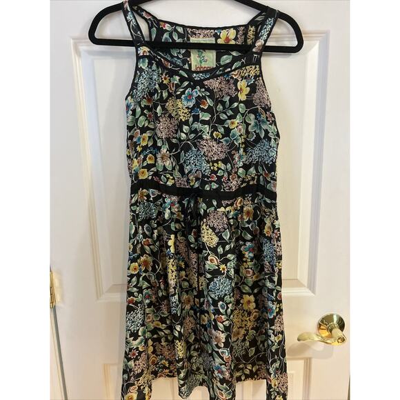 Johnny Was Sundress XS Floral Black Silk drawstring waist black with colors EUC - Picture 1 of 13